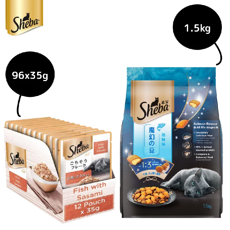 - Teething and chewing toys for puppiesSheba Fish with Sasami Premium Cat Wet Food and Salmon Flavour Irresistible All Life Stages Cat Dry Food Combo - Teething and chewing toys for puppiesSheba Fish with Sasami Premium Cat Wet Food and Salmon Flavour Irresistible All Life Stages Cat Dry Food Combo