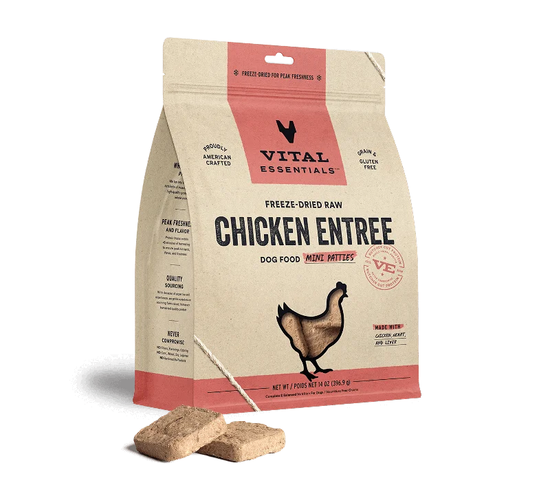 - Teething and chewing toys for puppiesVital Essentials Freeze-Dried Raw Chicken Entrée Mini Patties Dog Food