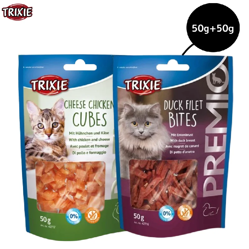 -Splash-proof food bowl AND Anti-choking slow food bowlTrixie Premio Cheese Chicken Cubes and Duck Filet Bites Cat Treats Combo