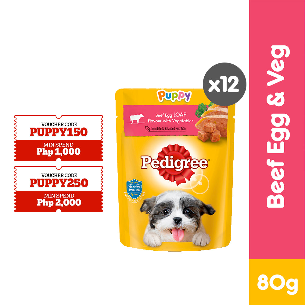  -Fish-containing dog foodPEDIGREE® Dog Food Wet Puppy Beef Egg Loaf with Vegetables 80g [12pcs]