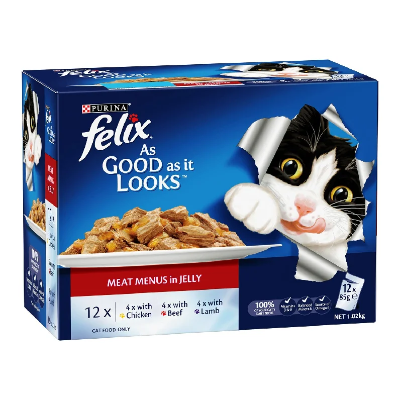 - Cat food for coat health Felix Meat Menus in Jelly Adult Wet Cat Food Pouches 12x85g - Cat food for coat health Felix Meat Menus in Jelly Adult Wet Cat Food Pouches 12x85g