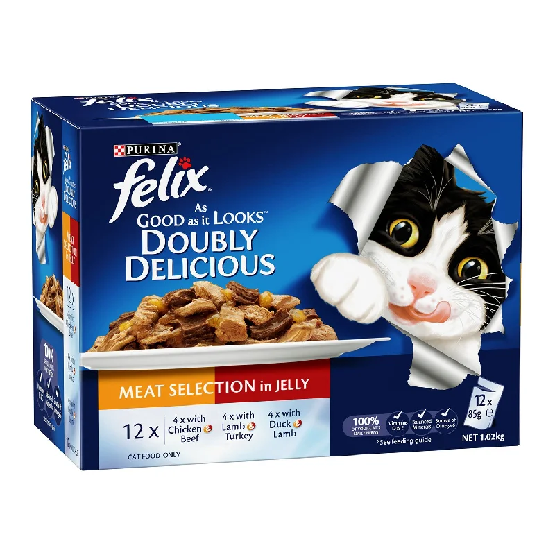 - Cat food discounts and promotions Felix Meat Selection in Jelly Adult Wet Cat Food Pouches 12x85g - Cat food discounts and promotions Felix Meat Selection in Jelly Adult Wet Cat Food Pouches 12x85g