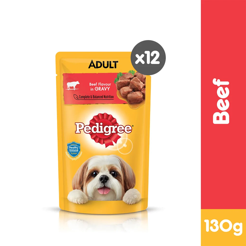 - Dog food recommendations for multi-dog householdsPEDIGREE® Dog Food Wet  Adult Beef Flavour in Gravy 130g  [12pcs]