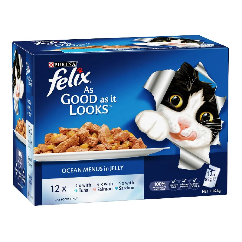 . **Health and Nutrition** Felix Ocean Menus in Jelly Adult Wet Cat Food Pouces 12x85g . **Health and Nutrition** Felix Ocean Menus in Jelly Adult Wet Cat Food Pouces 12x85g