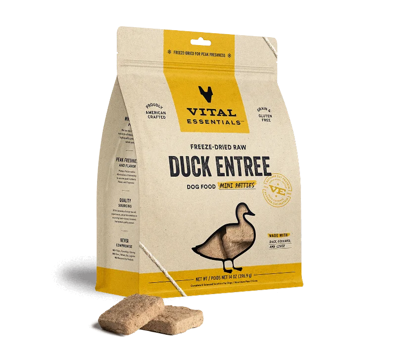 - Dog disposable foam shower gelVital Essentials Freeze-Dried Raw Duck Entrée Mini Patties Dog Food