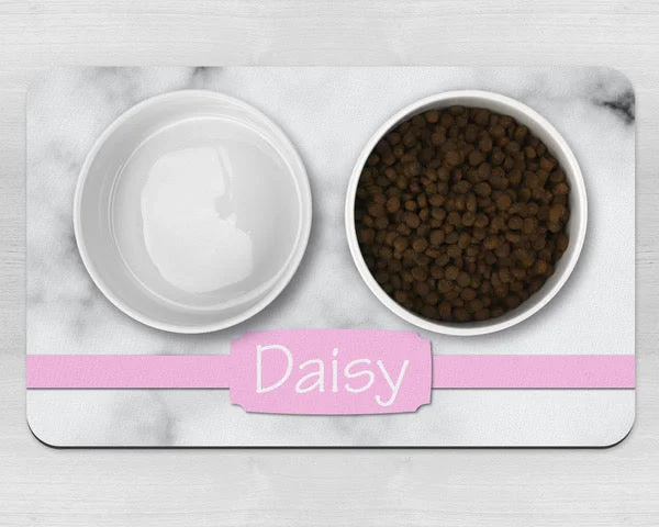 Pet ProductsPersonalised White Marble Effect With Banner Neoprene Pet Bowl Placemat