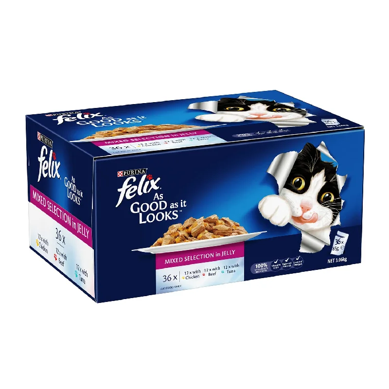 - Cat food nutritional analysis Felix Mixed Selection in Jelly Adult Wet Cat Food Pouches 36x85g - Cat food nutritional analysis Felix Mixed Selection in Jelly Adult Wet Cat Food Pouches 36x85g