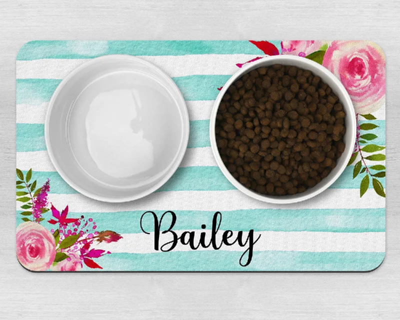 - Organic cotton dog bibsPersonalised Watercolour Stripe With Flowers Neoprene Pet Bowl Placemat - Organic cotton dog bibsPersonalised Watercolour Stripe With Flowers Neoprene Pet Bowl Placemat