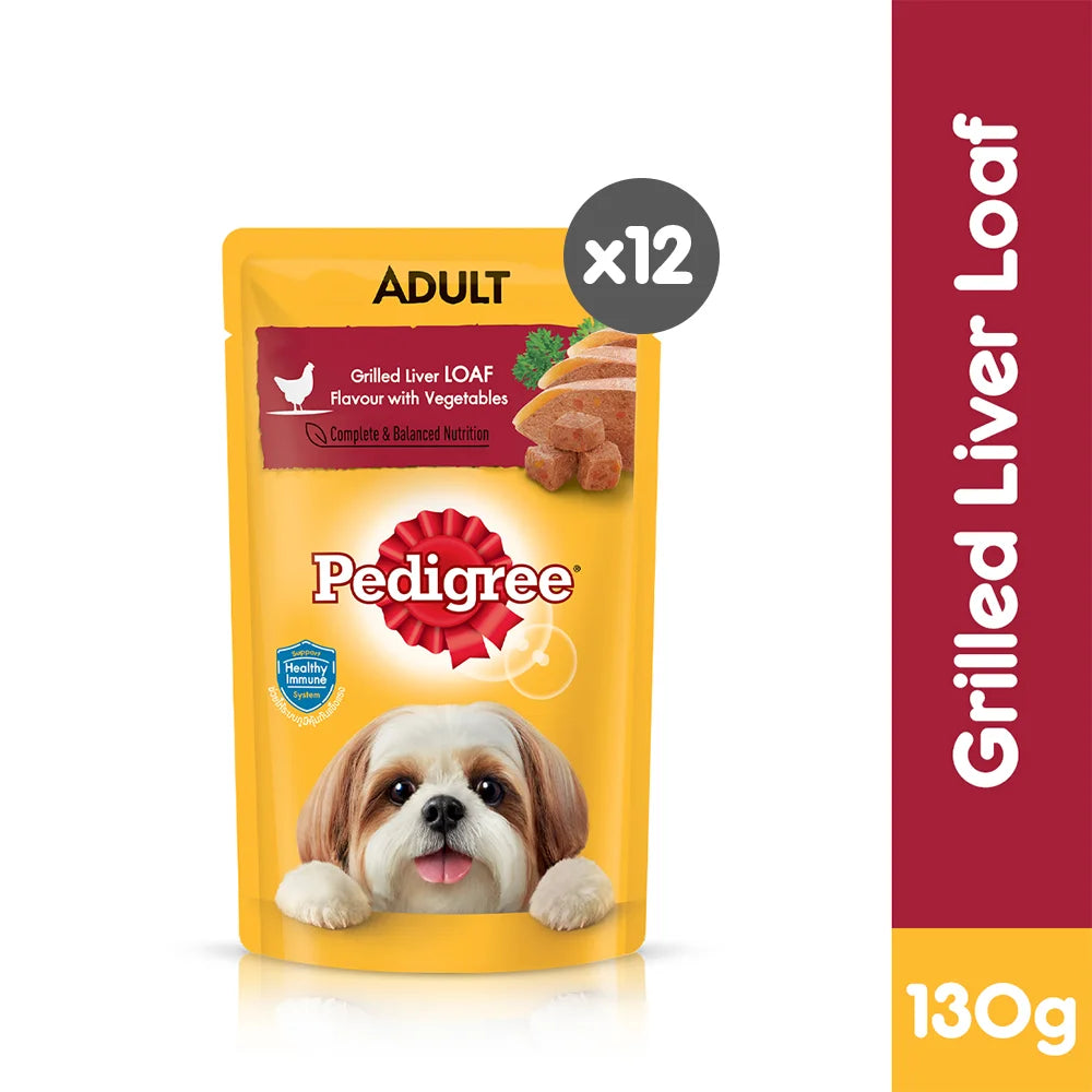 - Food for large dogsPEDIGREE® Dog Food Wet Adult Grilled Liver Loaf Flavour with Vegetables 130g [12pcs]