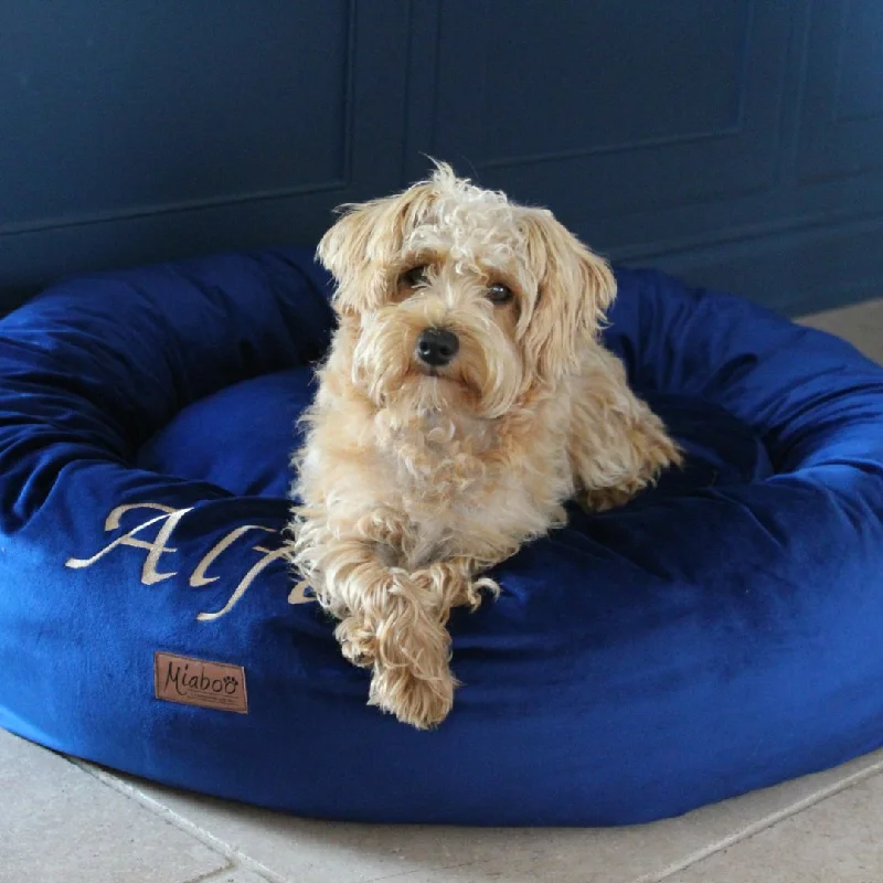 - Solid wood cat climbing frame customizedPersonalised Donut Dog Bed In Cobalt Blue Velvet - Solid wood cat climbing frame customizedPersonalised Donut Dog Bed In Cobalt Blue Velvet