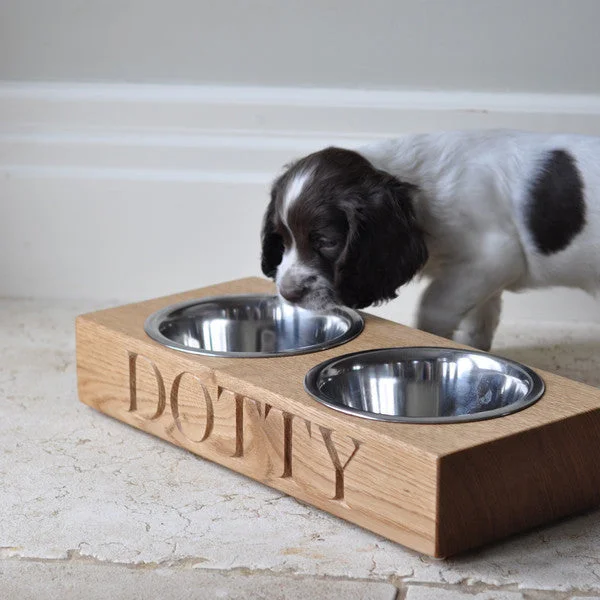 - Pregnant cat delivery room warming boxPersonalised Solid Oak Double Dog Bowl