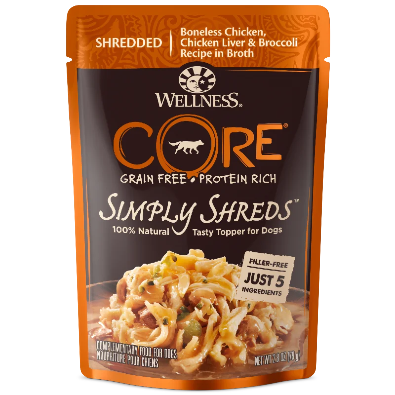 - Deodorizing cat litter tofu litterWellness CORE Simply Shreds for Dogs Shredded Boneless Chicken, Chicken Liver & Broccoli Recipe in Broth