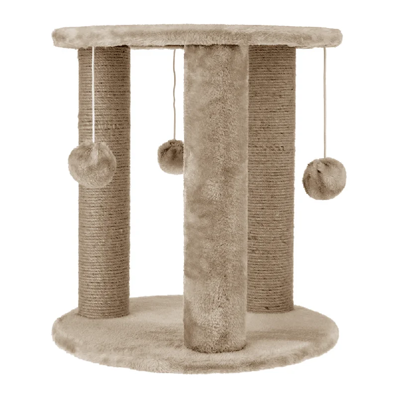 - Pet fence foldable indoorSkatrs Whisker Wonderland Circular Three Scratching Post with Hanging Pom Pom Cat Tree Toy (Beige) - Pet fence foldable indoorSkatrs Whisker Wonderland Circular Three Scratching Post with Hanging Pom Pom Cat Tree Toy (Beige)